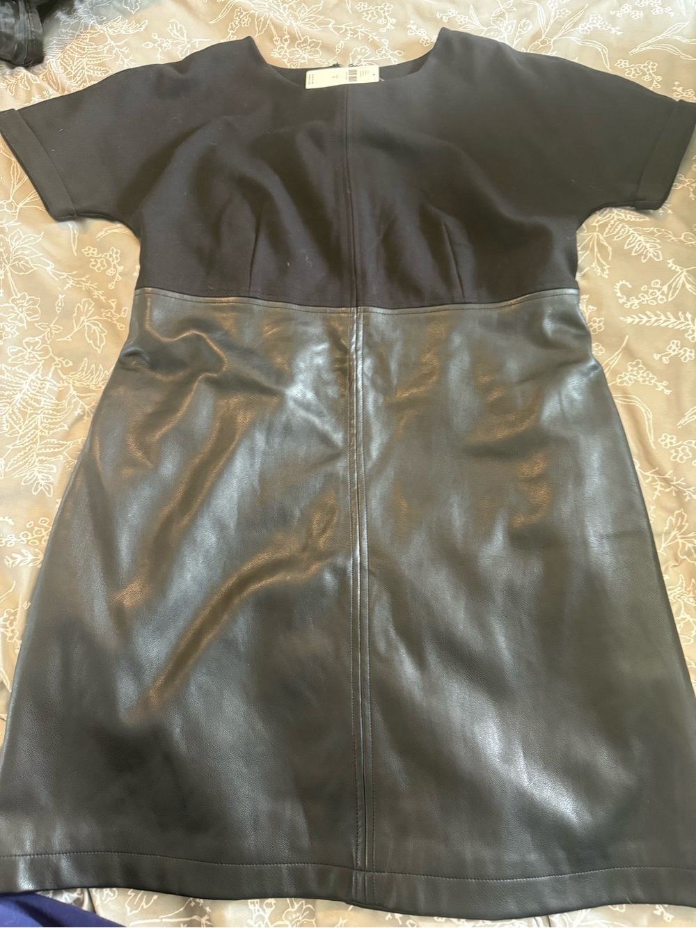 Anthropologie Avec Les Filles Black Two-Tone Faux Leather Dress